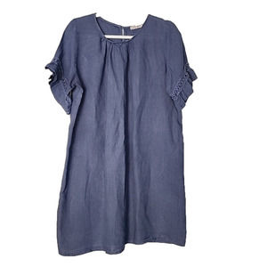Elegant Blue Linen Like Midi Dress -Sunflower